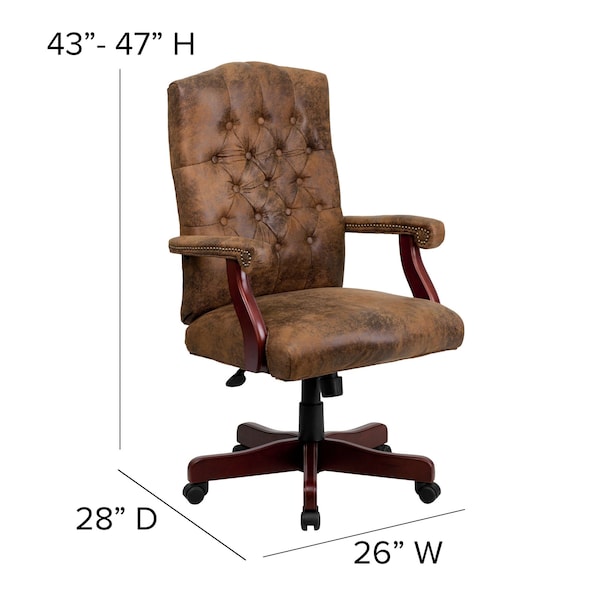 Flash Furniture Executive Chair Brown High Back Exec Chair, Fixed Arms, 19-1/2" to 23" Height - 802-BRN-GG