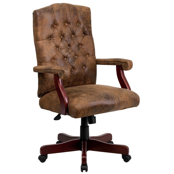 Flash Furniture Executive Chair Brown High Back Exec Chair, Fixed Arms, 19-1/2" to 23" Height - 802-BRN-GG