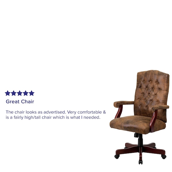 Flash Furniture Executive Chair Brown High Back Exec Chair, Fixed Arms, 19-1/2" to 23" Height - 802-BRN-GG