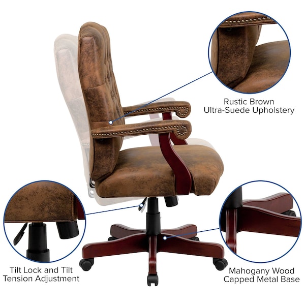 Flash Furniture Executive Chair Brown High Back Exec Chair, Fixed Arms, 19-1/2" to 23" Height - 802-BRN-GG