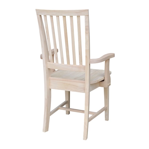 International Concepts Mission Side Chair with Arms, Unfinished Seat, Wood Back, 22 in W 21.3 in L 39.2 in H, Wood Seat - 265A