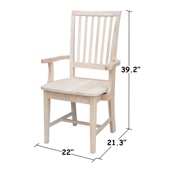 International Concepts Mission Side Chair with Arms, Unfinished Seat, Wood Back, 22 in W 21.3 in L 39.2 in H, Wood Seat - 265A