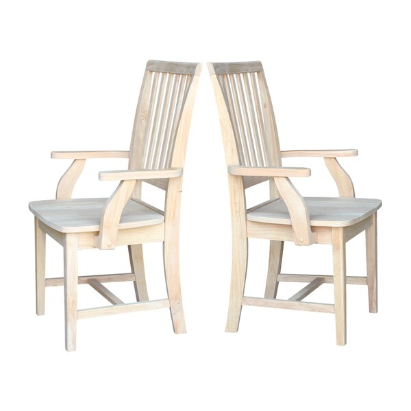 International Concepts Mission Side Chair with Arms, Unfinished Seat, Wood Back, 22 in W 21.3 in L 39.2 in H, Wood Seat - 265A