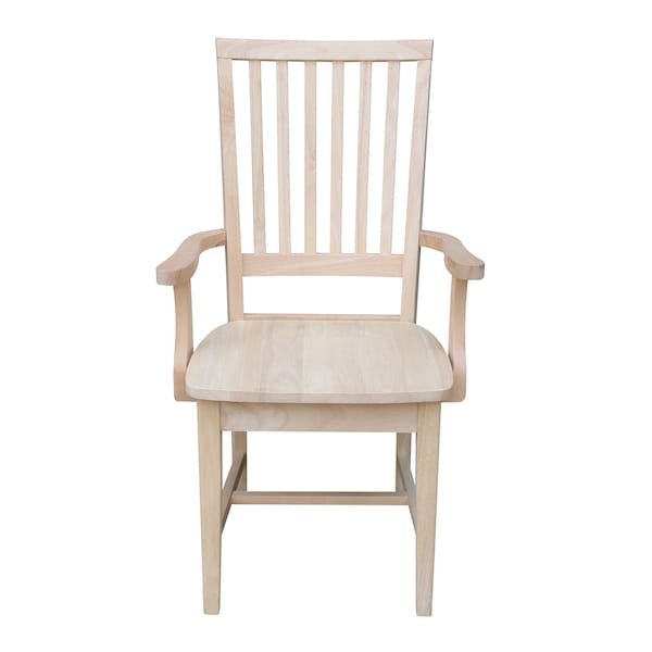 International Concepts Mission Side Chair with Arms, Unfinished Seat, Wood Back, 22 in W 21.3 in L 39.2 in H, Wood Seat - 265A