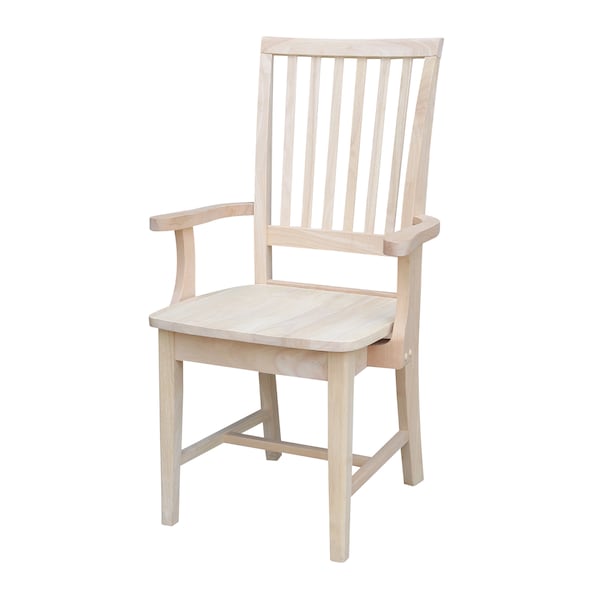 International Concepts Mission Side Chair with Arms, Unfinished Seat, Wood Back, 22 in W 21.3 in L 39.2 in H, Wood Seat - 265A