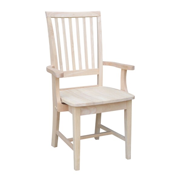 International Concepts Mission Side Chair with Arms, Unfinished Seat, Wood Back, 22 in W 21.3 in L 39.2 in H, Wood Seat - 265A