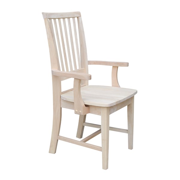International Concepts Mission Side Chair with Arms, Unfinished Seat, Wood Back, 22 in W 21.3 in L 39.2 in H, Wood Seat - 265A