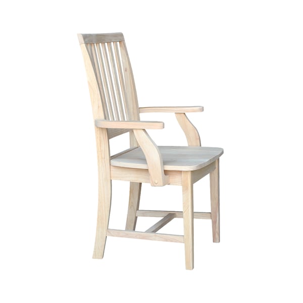 International Concepts Mission Side Chair with Arms, Unfinished Seat, Wood Back, 22 in W 21.3 in L 39.2 in H, Wood Seat - 265A