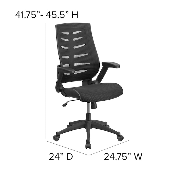 Flash Furniture Contemporary Chair Adjustable Arms, 17-1/2" to 21-1/2" Height, Mesh, Black - BL-ZP-809-BK-GG