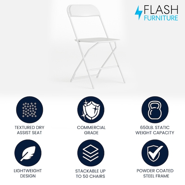 Flash Furniture Folding Chair -White Plastic - Event Chair - LE-L-3-WHITE-GG