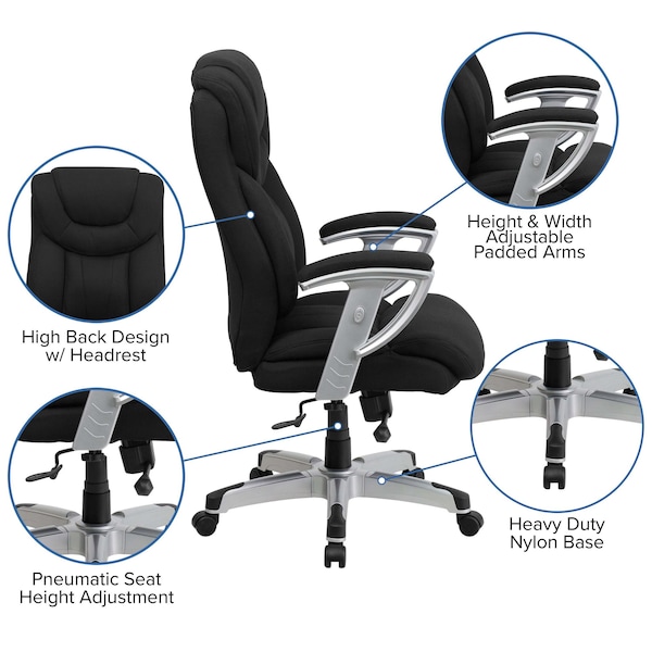 Flash Furniture Hercules Office Chair, Black Back, 30 in W 31" L 48-1/2" H, Height and Width Adjustable Padded - GO-1534-BK-FAB-GG