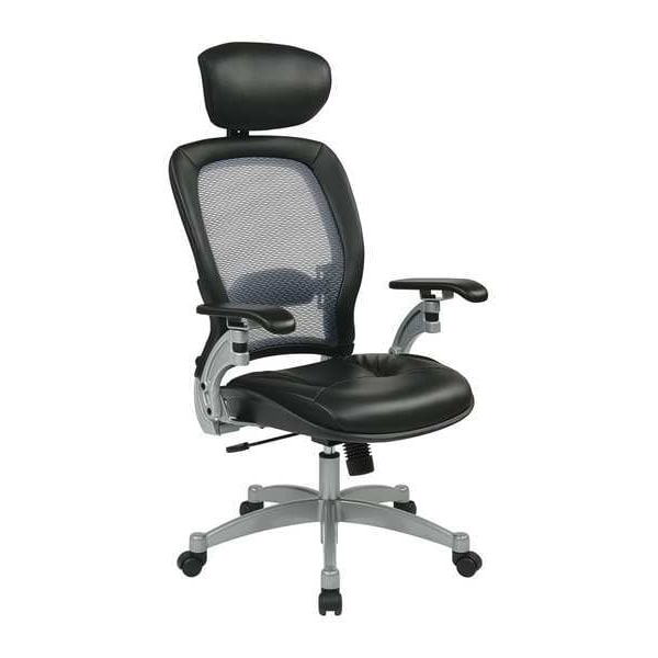 Office Star Executive Chair Desk Chair, Adjustable Arms, 18" to 22-1/2" Height, Leather, Black - 36806