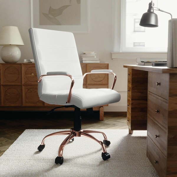 Flash Furniture White Leather Rose Gold Frame Mid-Back Chair - GO-2286M-WH-RSGLD-GG