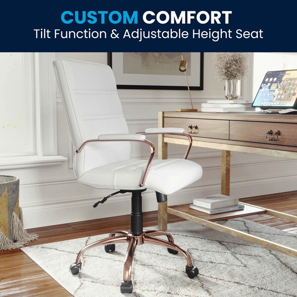 Flash Furniture White Leather Rose Gold Frame Mid-Back Chair - GO-2286M-WH-RSGLD-GG