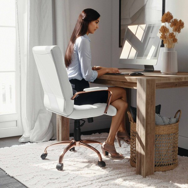 Flash Furniture White Leather Rose Gold Frame Mid-Back Chair - GO-2286M-WH-RSGLD-GG