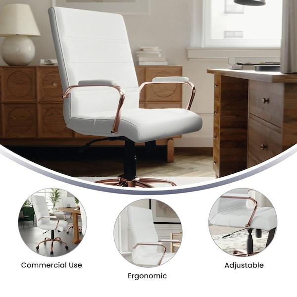Flash Furniture White Leather Rose Gold Frame Mid-Back Chair - GO-2286M-WH-RSGLD-GG