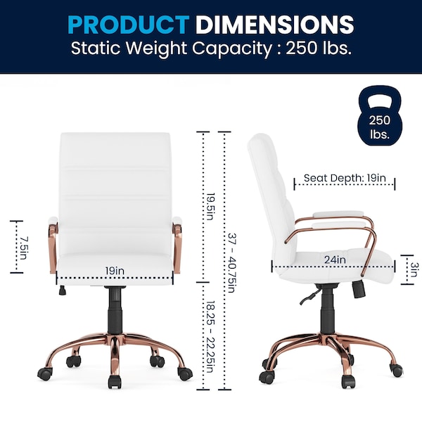 Flash Furniture White Leather Rose Gold Frame Mid-Back Chair - GO-2286M-WH-RSGLD-GG