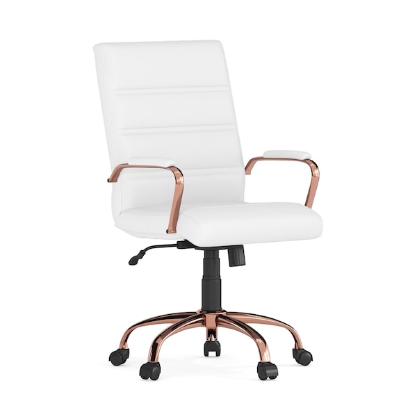 Flash Furniture White Leather Rose Gold Frame Mid-Back Chair - GO-2286M-WH-RSGLD-GG