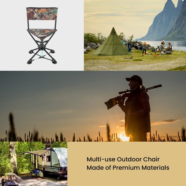 Arrowhead Outdoor 360Deg-Swiveling Compact Hunting Blind and Fishing Chair Stool Seat, Camouflage - KKS0342U