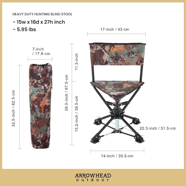 Arrowhead Outdoor 360Deg-Swiveling Compact Hunting Blind and Fishing Chair Stool Seat, Camouflage - KKS0342U