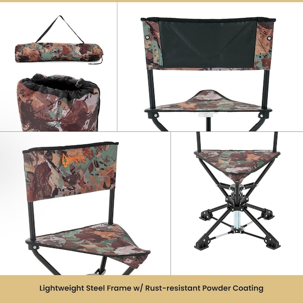 Arrowhead Outdoor 360Deg-Swiveling Compact Hunting Blind and Fishing Chair Stool Seat, Camouflage - KKS0342U