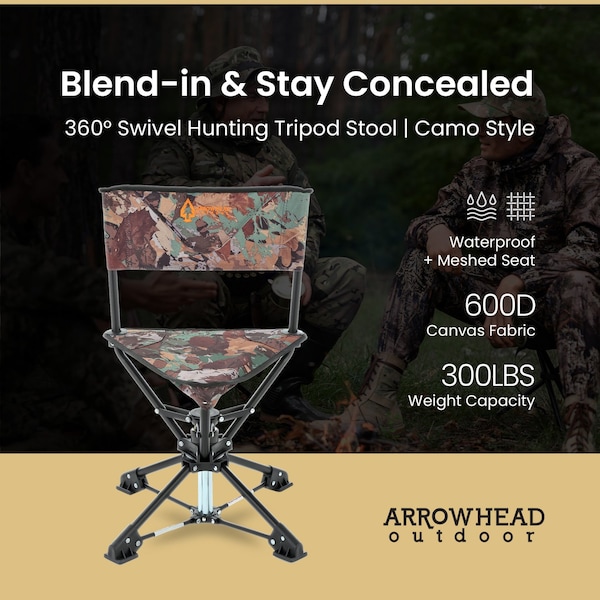 Arrowhead Outdoor 360Deg-Swiveling Compact Hunting Blind and Fishing Chair Stool Seat, Camouflage - KKS0342U