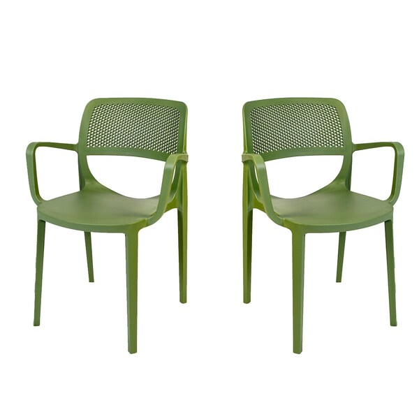 Rainbow Outdoor Mila Set of 2 Stackable Armchair-Green - RBO-MILA-GRE-AC-SET2