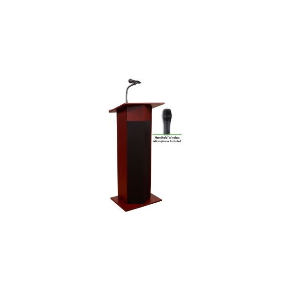 National Public Seating Oklahoma Sound Power Plus Podium / Lectern with Wireless Handheld Mic 22inW x 17inD x 46inH Mahogany - 111PLS-MY/LWM-5