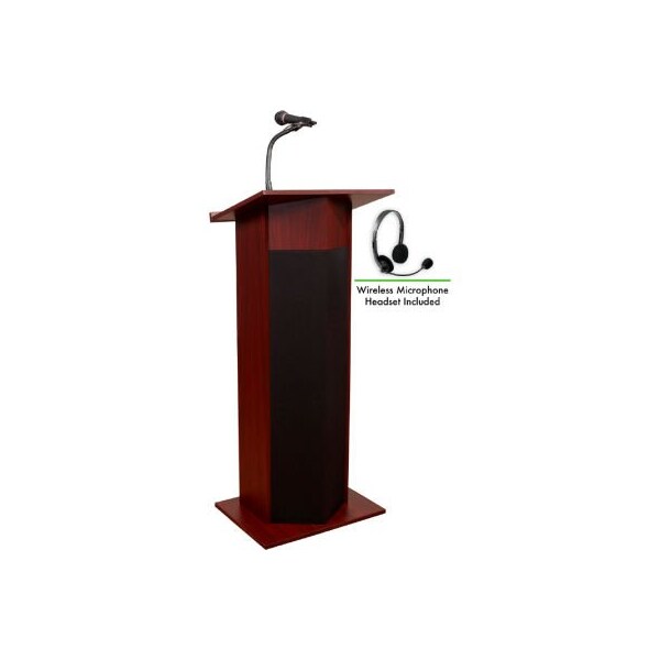 National Public Seating Oklahoma Sound Power Plus Podium / Lectern with Wireless Headset Mic 22"W x 17"D x 46"Mahogany - 111PLS-MY/LWM-7