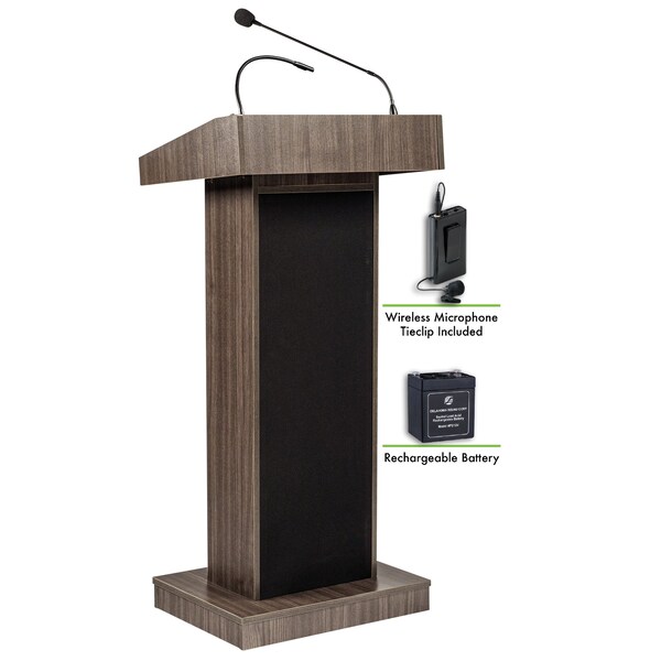 Oklahoma Sound Oklahoma Sound Orator Lectern and Rechargeable Battery  Wireless Tie Clip/Lavalier Mic, Ribbonwood - M800X-RW/LWM-6