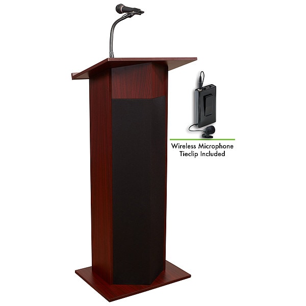 Oklahoma Sound Power Plus Lectern with Wireless Tie Clip Mic, Mahogany - 111PLS-MY/LWM-6