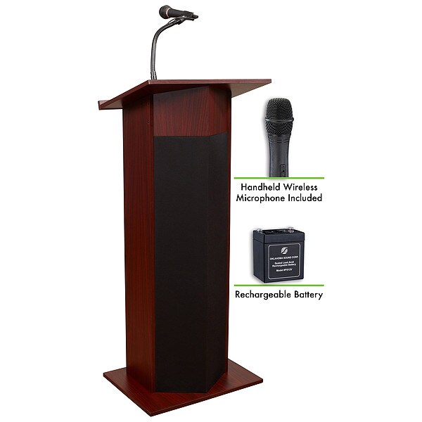 Oklahoma Sound OS Power Plus Lectern, Recharge Battery Wireless Hand Mic, Mahogany - M111PLS-MY/LWM-5