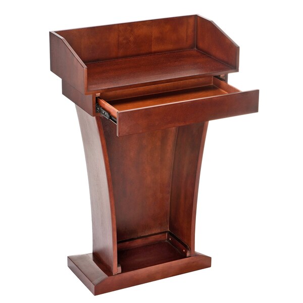 Adiroffice Wood Floor Stand-Up Podium Lectern with Storage Drawer in Cherry - ADI661-012-CH-MK