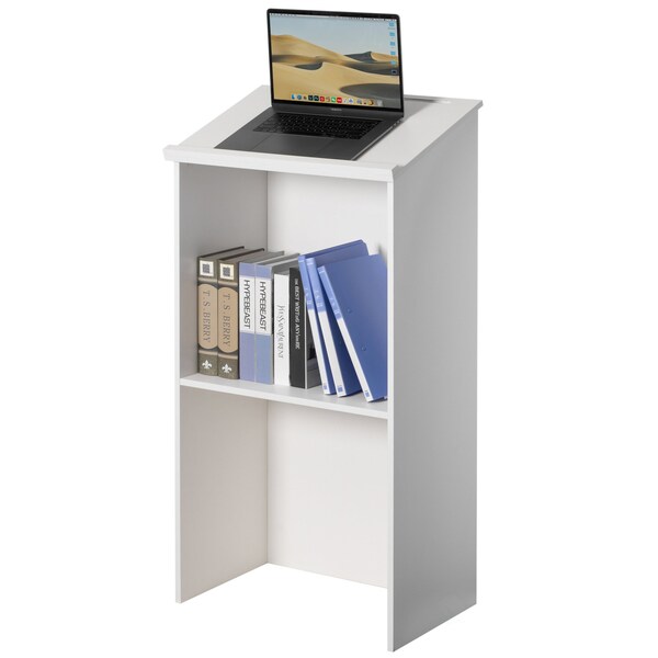 Basicwise Standing Floor Podium with Storage for Church, School, Office or Home, White - QI004421.WT