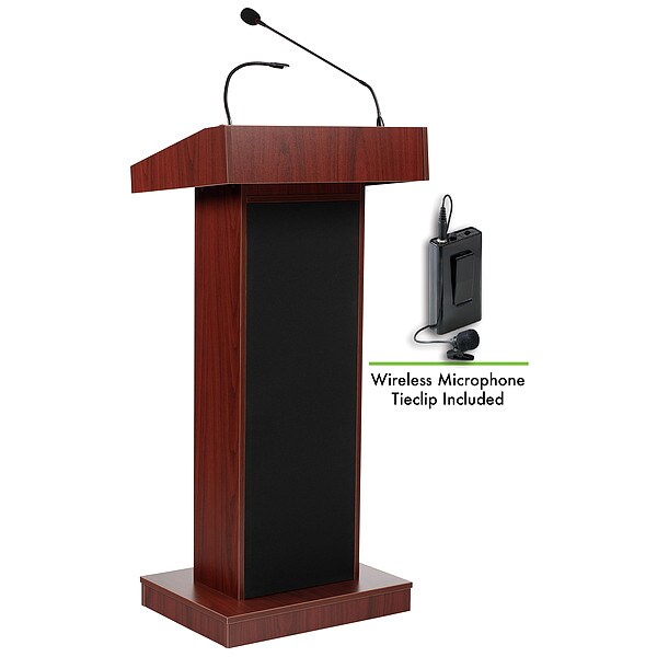 Oklahoma Sound Orator Lectern with Wireless Tie Clip Mic, Mahogany - 800X-MY/LWM-6