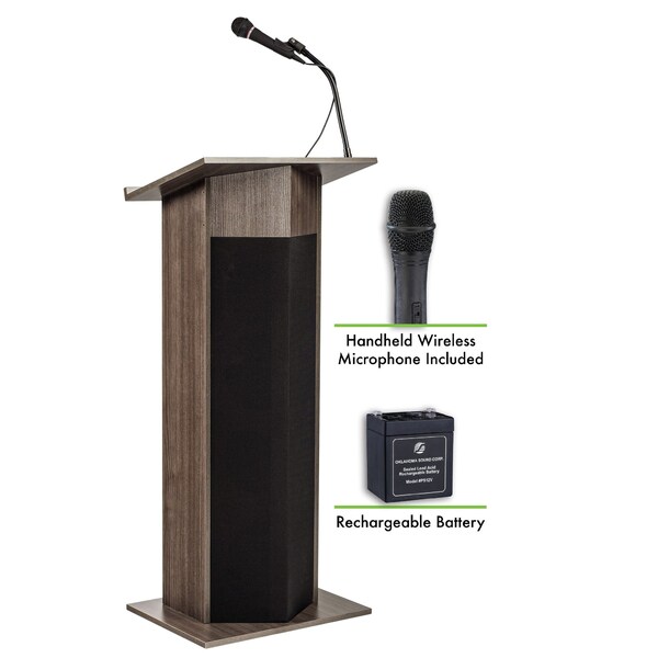 Oklahoma Sound Oklahoma Sound Power Plus Lectern and Rechargeable Battery with Wireless Handheld Mic, Ribbonwood - M111PLS-RW/LWM-5