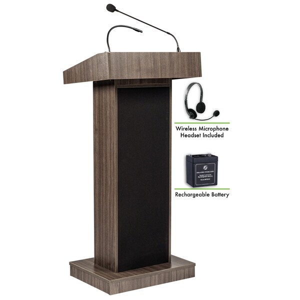 Oklahoma Sound Oklahoma Sound Orator Lectern and Rechargeable Battery with Wireless Headset Mic, Ribbonwood - M800X-RW/LWM-7