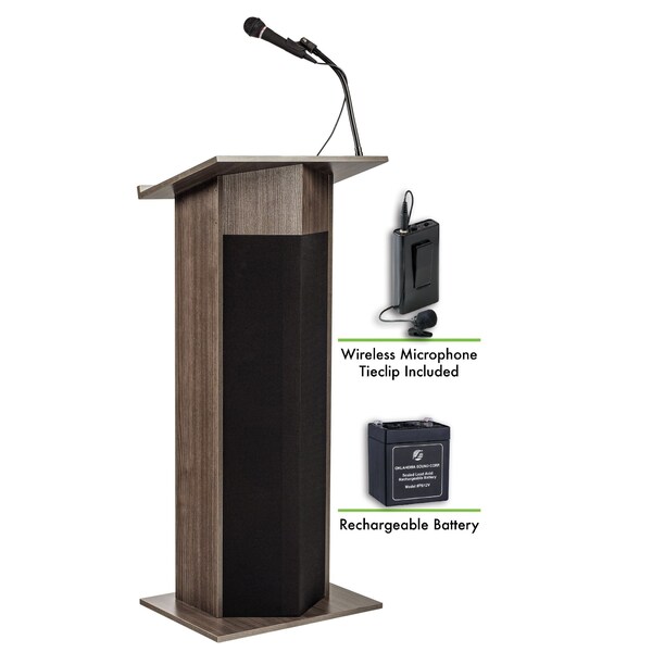 Oklahoma Sound Oklahoma Sound Power Plus Lectern and Rechargeable Battery Wireless Tie Clip/Lavalier Mic - M111PLS-RW/LWM-6