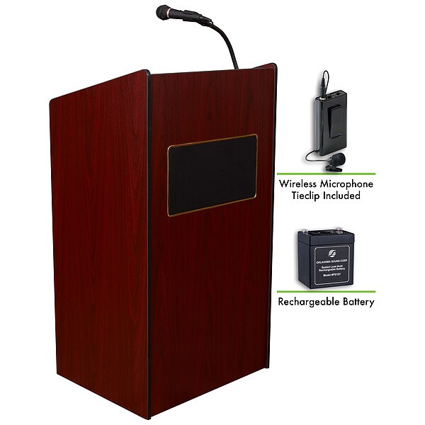 Oklahoma Sound OSAristocrat Lectern Recharge Battery Wireless Tie Clip Mic, Mahogany - M6010-MY/LWM-6