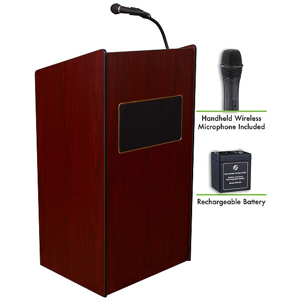 Oklahoma Sound OS Aristocrat Sound Lectern Recharge Batt Wireless Hand Mic Mahogany - M6010-MY/LWM-5