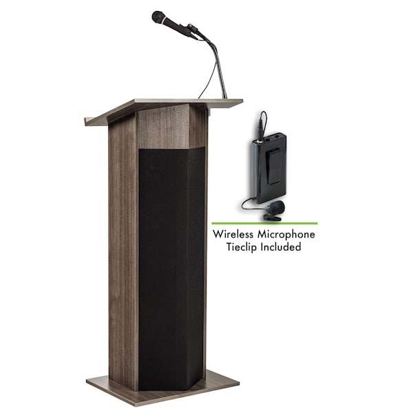 Oklahoma Sound Oklahoma Sound Power Plus Lectern with Wireless Tie Clip/ Lavalier Mic, Ribbonwood - 111PLS-RW/LWM-6