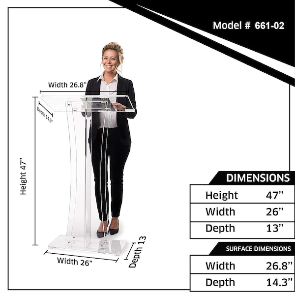 Adiroffice Clear Plexiglas Acrylic Floor Standing Desk Slanted Podium Lectern - ADI661-02-MK