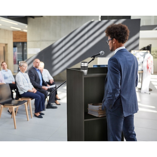Adiroffice Wood Mobile Presentation Podium Lectern Stand with Shelves in Black - ADI661-07-BLK-MK