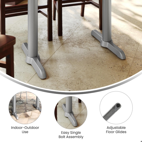 Flash Furniture Beverly 5in. x 22in. Restaurant Indoor/Outdoor Table T-Base w/3in. Dia. Table Height Column, Silver - XU-T0522-SLV-GG