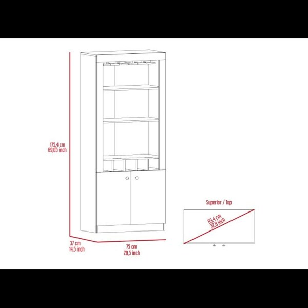 Tuhome Montenegro Bar Cabinet, Double Door Cabinet, Five Built-in Wine Rack, Three Shelves, Black - BLW6550