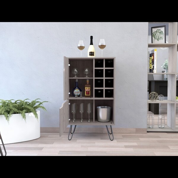 Tuhome Manhattan L Bar Cabinet, Eight Built-in Wine Rack, Single Door, Light Gray - BLZ6475