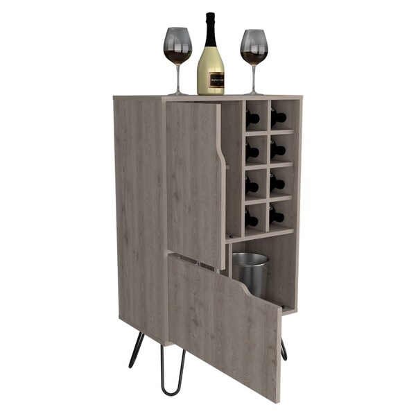 Tuhome Manhattan L Bar Cabinet, Eight Built-in Wine Rack, Single Door, Light Gray - BLZ6475