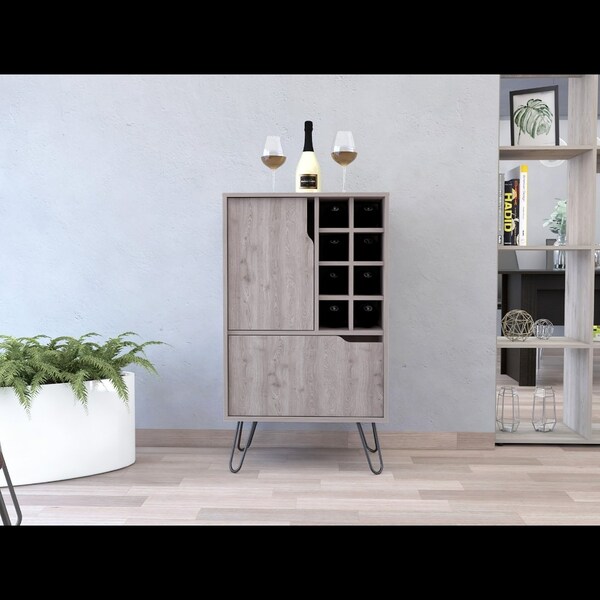 Tuhome Manhattan L Bar Cabinet, Eight Built-in Wine Rack, Single Door, Light Gray - BLZ6475