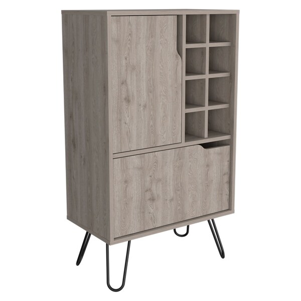 Tuhome Manhattan L Bar Cabinet, Eight Built-in Wine Rack, Single Door, Light Gray - BLZ6475