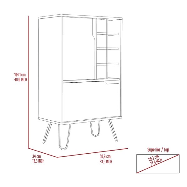 Tuhome Manhattan L Bar Cabinet, Eight Built-in Wine Rack, Single Door, Light Gray - BLZ6475